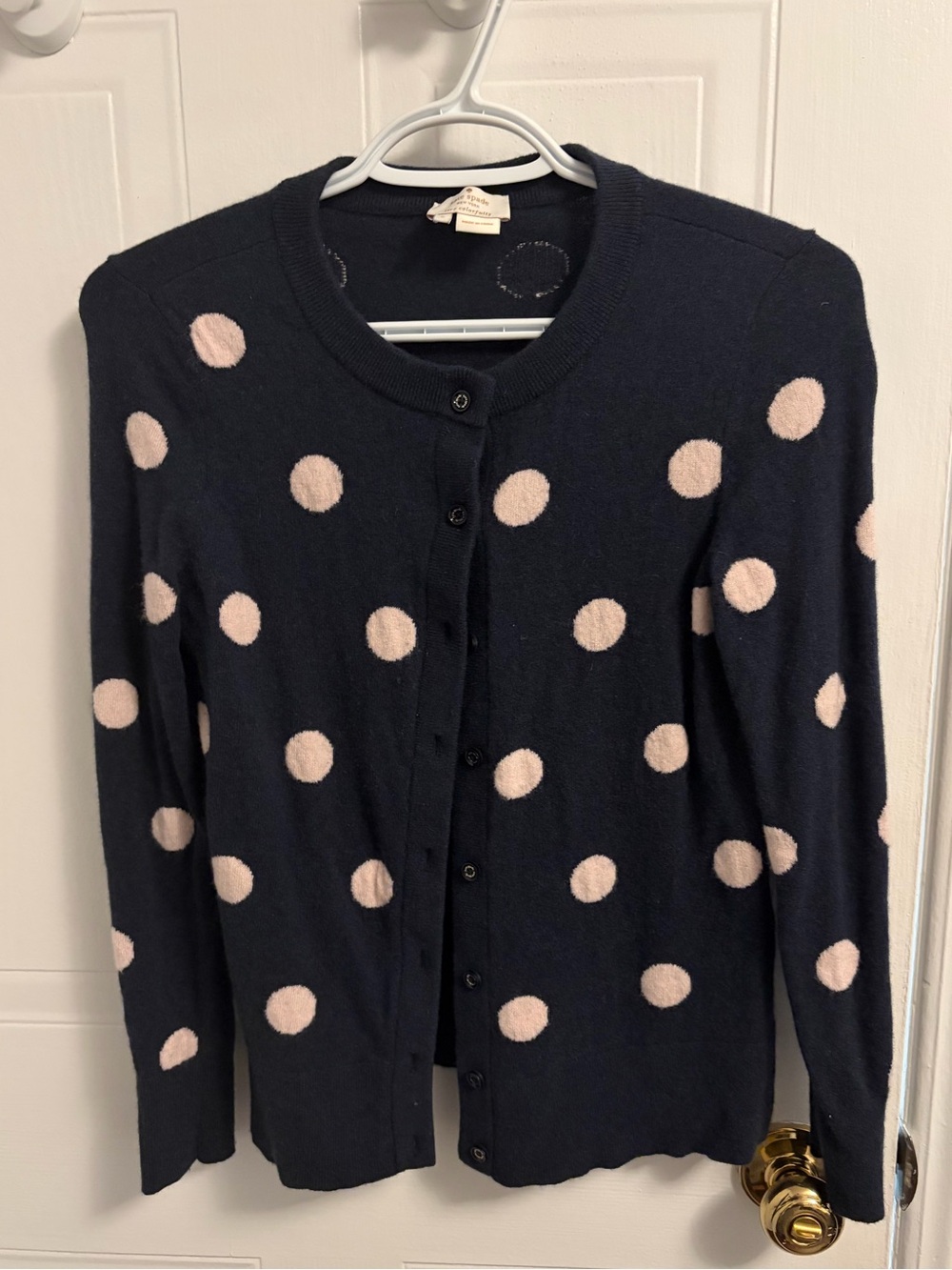 Kate Spade navy blue polka dot knit cardigan